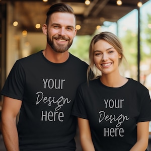 Couple Mockup Bella Canvas 3001, Black T-shirt Mockup, Matching Shirts Mockup, Bella Canvas 3001 Black, Unisex Mockup Male Bella Canvas Mock