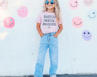 Blossom Pink Kids Comfort Colors T-Shirt Mockup (PNG)