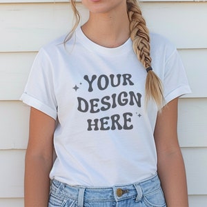 Gildan 64000 Mockup de camiseta branca, Gildan T-shirt 64000 Mockup, Gildan 64000 Modelo Mockup Mockup de camisa branca, Gildan 64000 Mockups Trendy