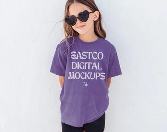 Grape Comfort Colors Kids Shirt Mockup (PNG)