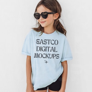 CC9018 Chambray, Youth Comfort Colors Mockup, Kids Comfort Colors Shirt, Chambray Kids Tee, Comfort Colors 9018 Mockup, Trendy Kids Mockups