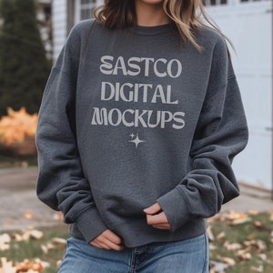 Gildan 18000 Dark Heather Sweatshirt Mockup, G180 Mockup, Gildan 18000 Grey Mockup, Gildan 18000 Model Mockup, Heather Grey Crewneck Mock
