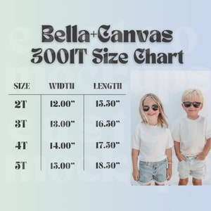 Bella Canvas 3001T Size Chart, Bella Canvas Toddler Size Chart, Bella 3001T Mockup, Bella Canvas Kids Shirt Size Chart, Bella Canvas Mockup
