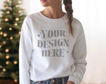 Gildan 18000 Weiß Crewneck Weihnachtsmockup (PNG)