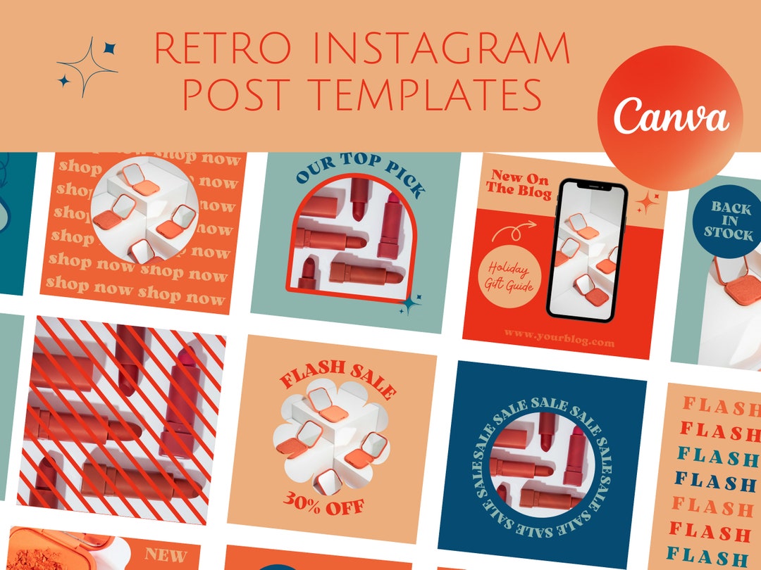 Retro Instagram Post Template Bundle Canva Template for - Etsy