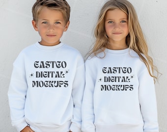 Kids Gildan White Crewneck Mockup, 18000B (PNG Digital Download)