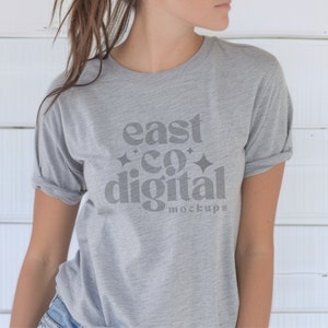 Athletic Heather Bella Canvas 3001 T-shirt Mockup Grey BC3001 Model Mockup Athletic Heather Grey 3001 Trendy Tshirt Png Mockup Bella Canvas