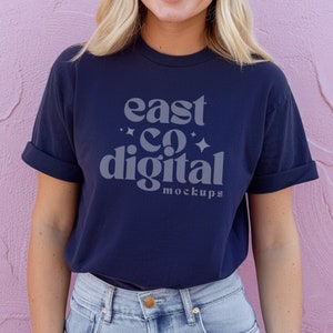 Bella Canvas 3001 Navy Mockup, Navy Shirt Mockup, BC3001 Model Mockup, Simple Aesthetic Mocks, Bella Canvas Navy T-shirt Trendy Mockups