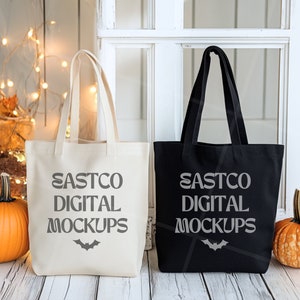 Halloween Tote Bag Mockup | Fall Tote Bag Mockup | Natural Tote Bag | Canvas Tote Bag | Printify Tote Bag Mockup | Black Tote Mockup