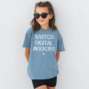 CC9018 Ice Blue, Youth Comfort Colors Mockup, Kids Comfort Colors Shirt, Ice Blue Kids Tee, Comfort Colors 9018 Mockup, Trendy Kids Mockups