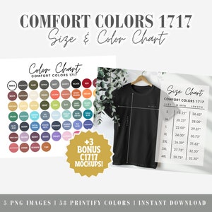 C1717 Size Chart & Color Chart, Comfort Colors Size Chart, Comfort Colors Color Chart, Printify Color Chart C1717, Comfort Colors Mockup