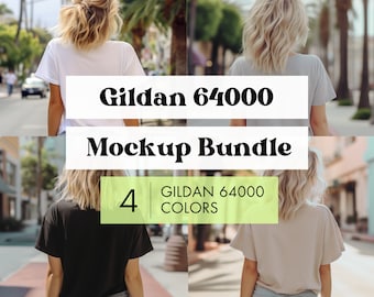 Gildan 64000 T-shirt Mockup Bundle, Back View (PNG)