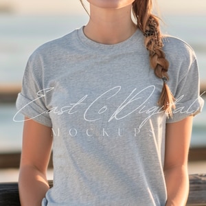 Maqueta de camiseta Bella Canvas Athletic Heather 3001, maqueta de camiseta de verano de moda, Bella Canvas Grey, BC3001 Athletic Heather, Bella Canvas Mock