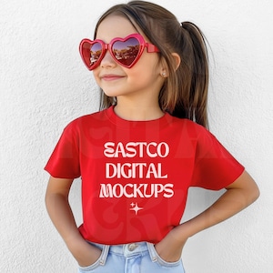 Maqueta de Bella Canvas 3001Y roja, maqueta de camiseta para niños, maqueta de camiseta para jóvenes, maqueta de Bella Canvas para jóvenes, maqueta de camiseta roja de moda navideña