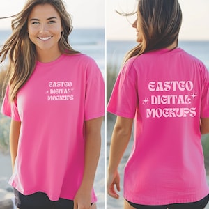 Comfort Colors Neon Pink Mockup, CC1717 Pink T-shirt Mockup, Comfort Colors Front and Back, Trendy Summer Shirt Mockup, Oversized Mockup