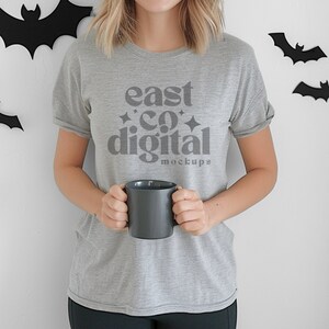 Maqueta de camiseta Bella Canvas Athletic Heather 3001, maqueta de camiseta de Halloween, Bella Canvas Grey, BC3001 Athletic Heather, Bella Canvas Mock