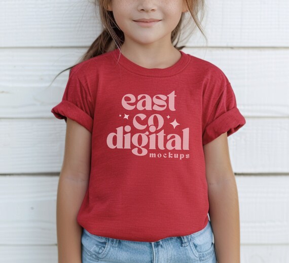 Heather Red Bella Canvas 3001T Mockup | Kids Tshirt PNG (Digital Download)