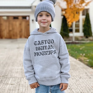 Maqueta de sudadera con cuello redondo Gildan para niños, gris deportivo, modelo juvenil 18500B, maquetas de moda, maquetas de impresión a pedido, maqueta de sudadera con cuello redondo Gildan para niños