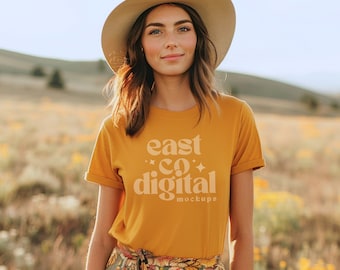 Bella Canvas 3001 Mustard T-shirt Mockup (PNG)