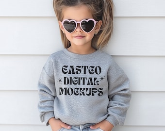 Kids Gildan Crewneck Mockup, Sport Grey Sweatshirt (PNG Digital Download)