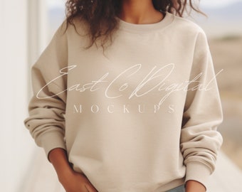 Sand Sweatshirt Mockup, Gildan 18000, Crewneck Mockup (PNG)