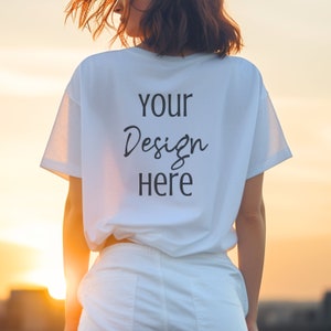 Gildan 5000 Back Mockup, Back of T-shirt Mockup, Gildan 5000 White, Lifestyle Mockup, Gildan Back Mockup, Trendy Aesthetic Mockups Gildan