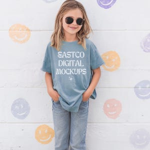 CC9018 Ice Blue, Youth Comfort Colors Mockup, Kids Comfort Colors Shirt, Ice Blue Kids Tee, Comfort Colors 9018 Mockup, Trendy Kids Mockups