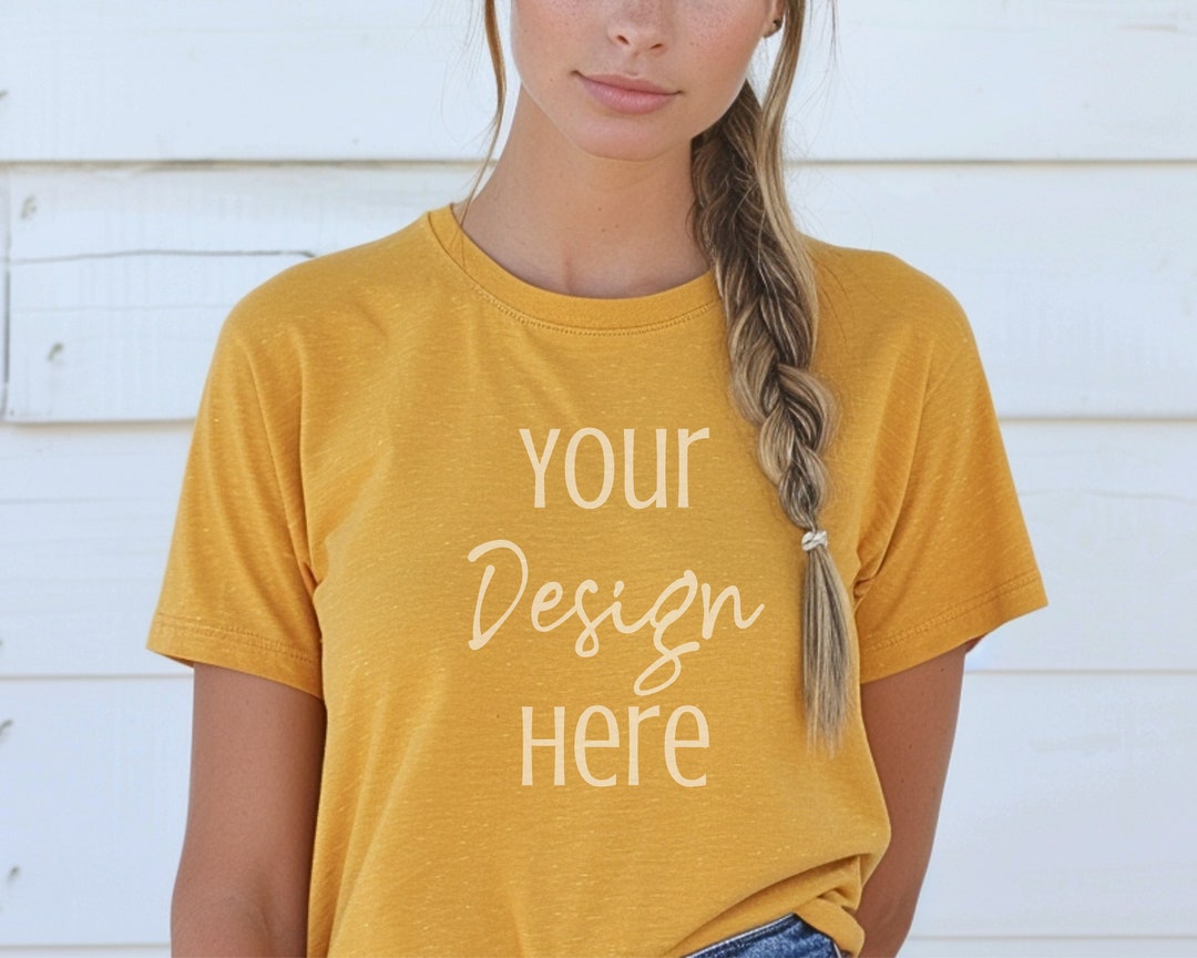 Heather Mustard Bella Canvas 3001 T-shirt Mockup BC3001 Heather Mustard ...