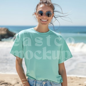 Comfort Colors Island Reef Mockup, C1717 Island Reef Mockup, Comfort Colors Mockup Model Mockup C1717 Neon Mockup, Green Shirt