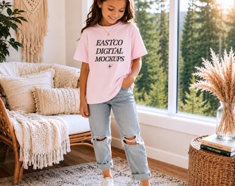 Blossom Pink Kids Comfort Colors T-Shirt Mockup (PNG)
