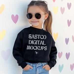 Rabbit Skins 3317 Black Sweatshirt Mockup Toddler Rabbit Skins | RS3317 Mockup | Toddler Sweatshirt Mockup | Black Crewneck Kids Mockups