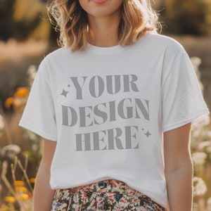 Bella Canvas 3001 White T-shirt Mockup, Outdoor Lifestyle Mockup, Bella Canvas White, Bella Canvas 3001 Mockup, Boho T-shirt Png