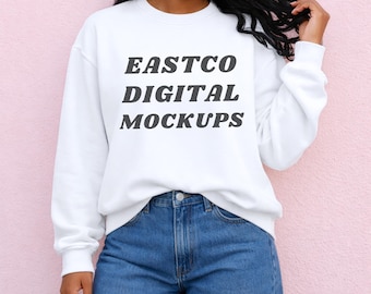 Comfort Colors 1566 White Crewneck Sweatshirt Mockup, PNG, Digital Download