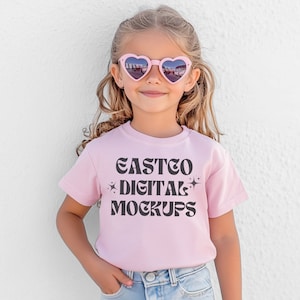 Maqueta de Bella Canvas 3001Y rosa, maqueta de camiseta para niños, maqueta de camiseta para jóvenes, maqueta de Bella Canvas para jóvenes, maqueta de camiseta de moda, camiseta rosa para jóvenes