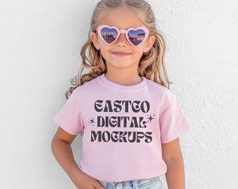 Maqueta de camiseta juvenil rosa Bella Canvas 3001Y (PNG)