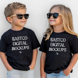 Maqueta de Bella Canvas 3001Y negra, maqueta de camiseta para niños, maqueta de camiseta para jóvenes, maqueta de Bella Canvas para jóvenes, maqueta de camiseta de moda, camiseta negra para jóvenes