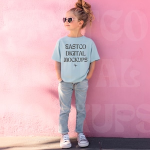 CC9018 Chambray, Youth Comfort Colors Mockup, Kids Comfort Colors Shirt, Chambray Kids Tee, Comfort Colors 9018 Mockup, Trendy Kids Mockups