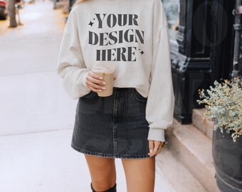 Felpa autunnale Jerzees 562 Oatmeal Heather Mockup