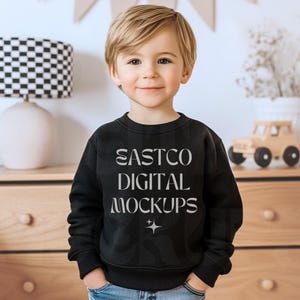 Rabbit Skins 3317 Black Sweatshirt Mockup Toddler Rabbit Skins | RS3317 Mockup | Toddler Sweatshirt Mockup | Black Crewneck Kids Mockups