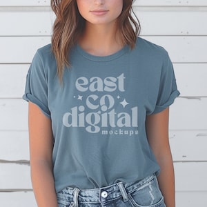 Maqueta de Bella Canvas Slaate, 3001 Heather Slate, Maqueta de Bella Canvas 3001 Slate, Maqueta de camiseta, Maqueta de modelo Bella Canvas, BC3001 Heather