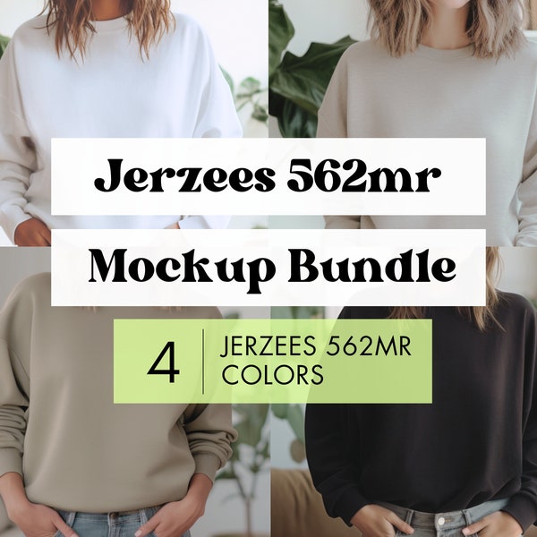 Jerzees 562MR Mockup Bundle, Jerzees Sandstone, 562MR White Crewneck Mockup, Jerzees Black Mockup, Boho Aesthetic Jerzees Model Mockup