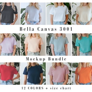 Maqueta de camiseta Bella Canvas Bundle Maqueta de sección completa de Bella Canvas Bundle 3001 Maquetas de modelos Maqueta de camiseta de moda Bella Canvas 3001 Colores