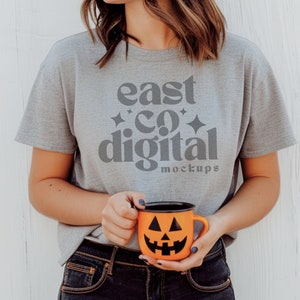 Maqueta de camiseta Bella Canvas Athletic Heather 3001, maqueta de camiseta de Halloween, Bella Canvas Grey, BC3001 Athletic Heather, Bella Canvas Mock