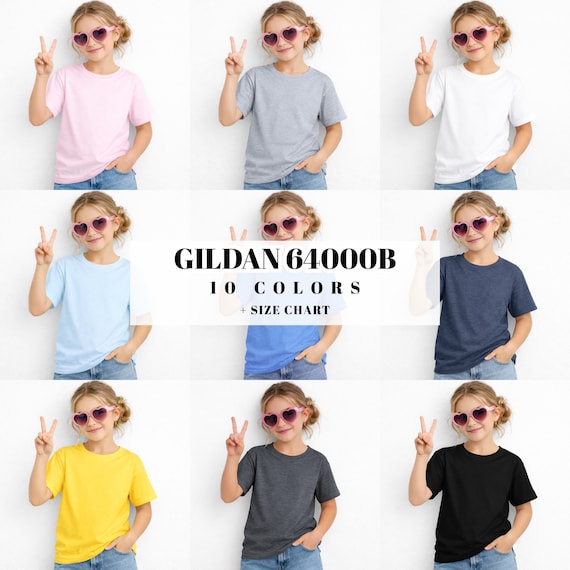 Gildan 64000B Mockup Bundle, Youth T-shirt Mockup, PNG Digital Download
