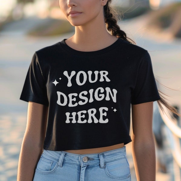 Next Level 5080 Cropped T-shirt Mockup, Cropped Shirt Mockup Black 5080 Next Level Mockup, Next level Cropped Tee Trendy T-shirt Png