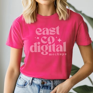 Maqueta de Bella Canvas Fucsia, 3001 Maqueta de camiseta fucsia Maqueta de camiseta Bella Canvas Rosa, BC3001 Maqueta, Maquetas de modelos Bella Canvas, BC3001