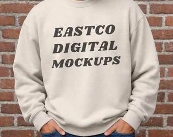Gildan 18000 Sand, Mens Crewneck Mockup: PNG Digital Download