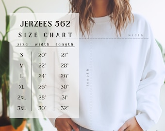 Jerzees 562 Crewneck Size Chart Mockup (PNG)