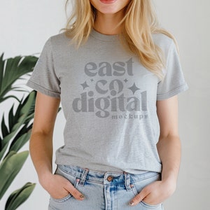 Athletic Heather Bella Canvas 3001 T-shirt Mockup Grey BC3001 Model Mockup Athletic Heather Grey 3001 Trendy Tshirt Png Mockup Bella Canvas