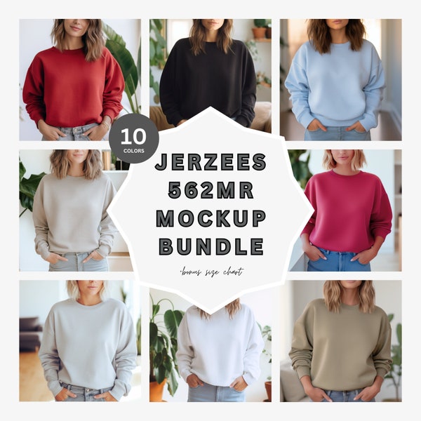 Jerzees 562MR Mockup Bundle, Jerzees Crewneck Mockup, Jerzees 562MR Mockup White Crewneck Mockup, Sandstone, Khaki Jerzees Mockup Bundle